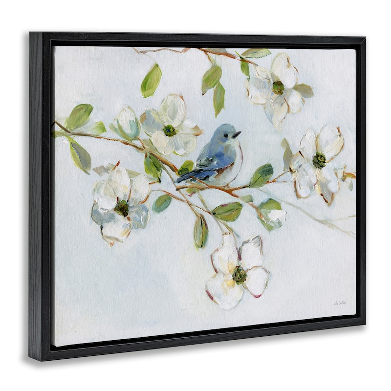 Stupell Bird Perched on Dogwood Framed Floater Canvas Wall Art Design By Sally Swatland