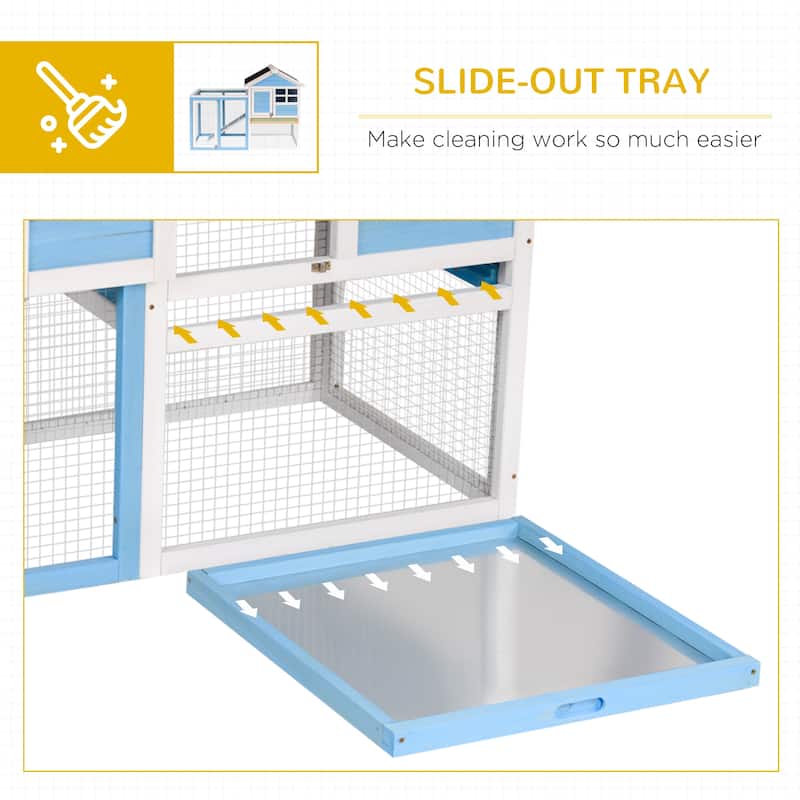 PawHut 48" Wooden Rabbit Hutch Bunny Cage with Waterproof Asphalt Roof, Fun Outdoor Run, Removable Tray and Ramp
