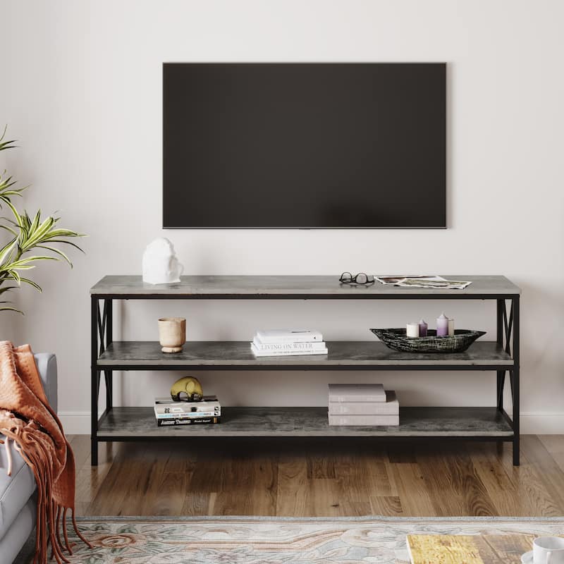 3-Tier TV Stand for TVs up to 60" with Open Storage Shelves