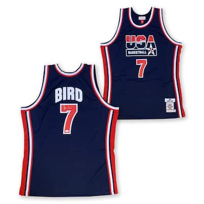 Larry Bird Autographed 1992 Dream Team Olympic Blue Mitchell & Ness Authentic Signed Basketball Jersey JSA COA - 8'6" x 11'6"