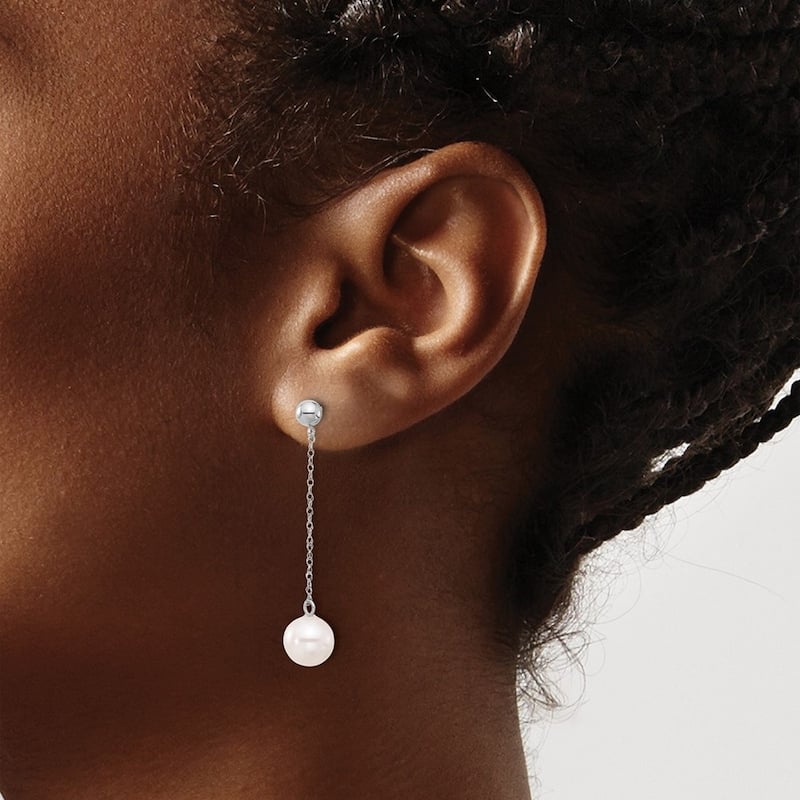 Curata 14k Yellow or White Gold 7-8mm Round Cultured Pearl Linear Dangle Earrings - 42x8mm