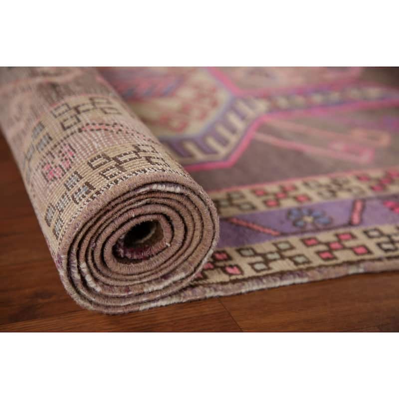 Meshkin Persian Vintage Runner Rug Handmade Wool Carpet - 3'4" x 10'0"