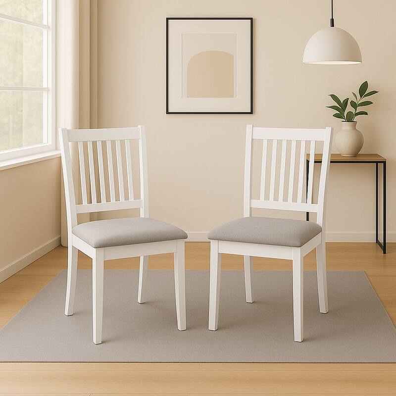 Farmhouse 18"Wide Slat Back Upholstered Seat Wood Dining Chairs - 17.75L×18W×35H