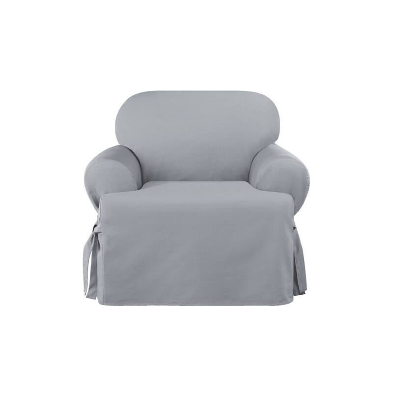 SureFit Heavyweight Cotton Duck One-Piece T-Cushion Chair Slipcover with Seat Elastic