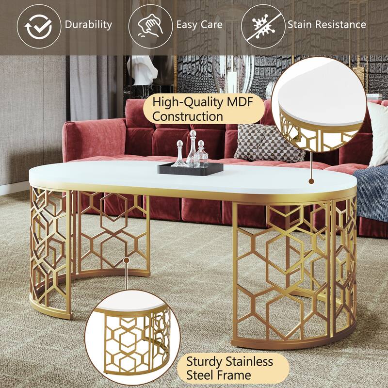 Modern Oval Coffee Table with Cut-Out Pattern