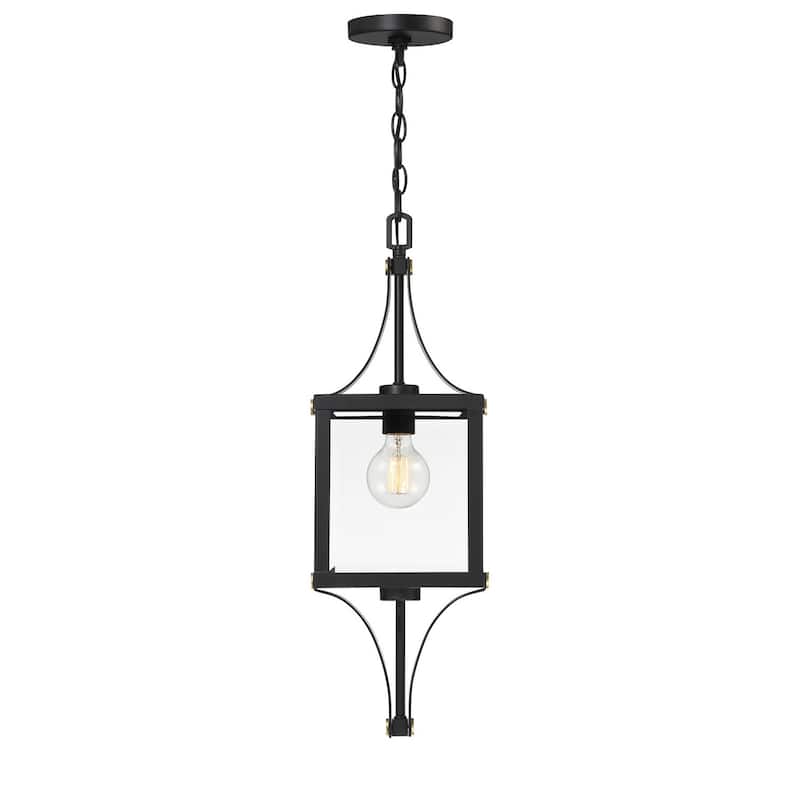 Raeburn 1-Light Outdoor Hanging Lantern in Matte Black and Weathered Brushed Brass