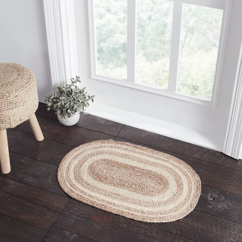 Natural & Creme Jute Rug Oval w/ Pad 20x30 - 3'6" - 3'6" - Tan