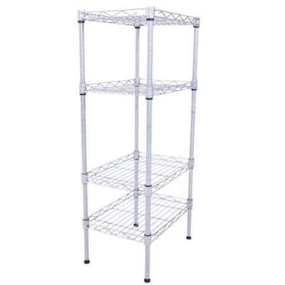 Rectangle Carbon Steel Metal Assembly 4-Shelf Storage Rack Silver Grey - 13.77" x 9.84" x 31.5"