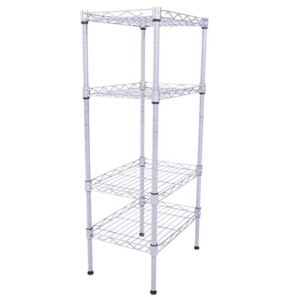 Rectangle Carbon Steel Metal Assembly 4-Shelf Storage Rack Silver Grey - 13.77" x 9.84" x 31.5"