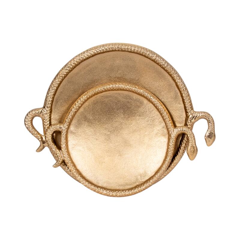 Metal Faux Snake Border Round Trays Set of 2 - Gold, 15" - 19.0"