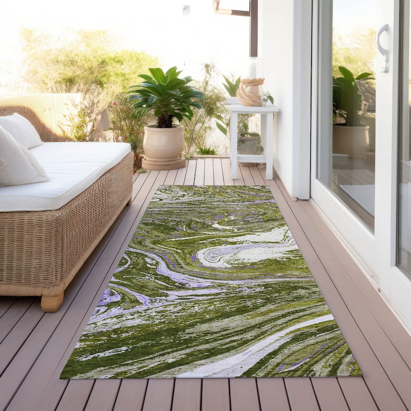 Machine Washable Indoor/ Outdoor Abstract Brushstroke Chantille Rug