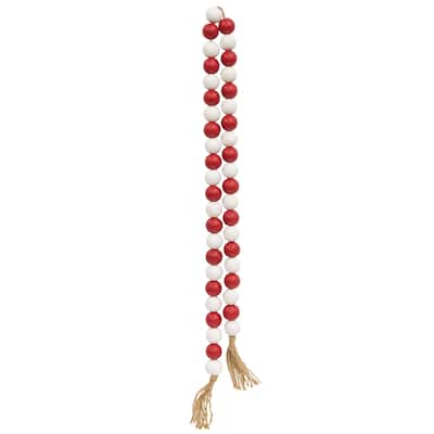 Beaded String Red White w/Jute Tassels