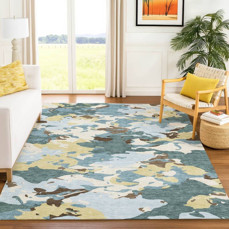 Machine Washable Indoor/ Outdoor Abstract Mexi Chantille Rug