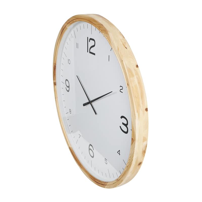 Wood Decorative Wall Clock with White Backing - Light Brown - Roche River Decor