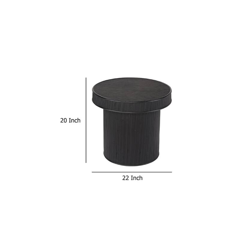 Tyl Side End Table, 22 Inch, Round Top, Cylindrical Bamboo Base, Black