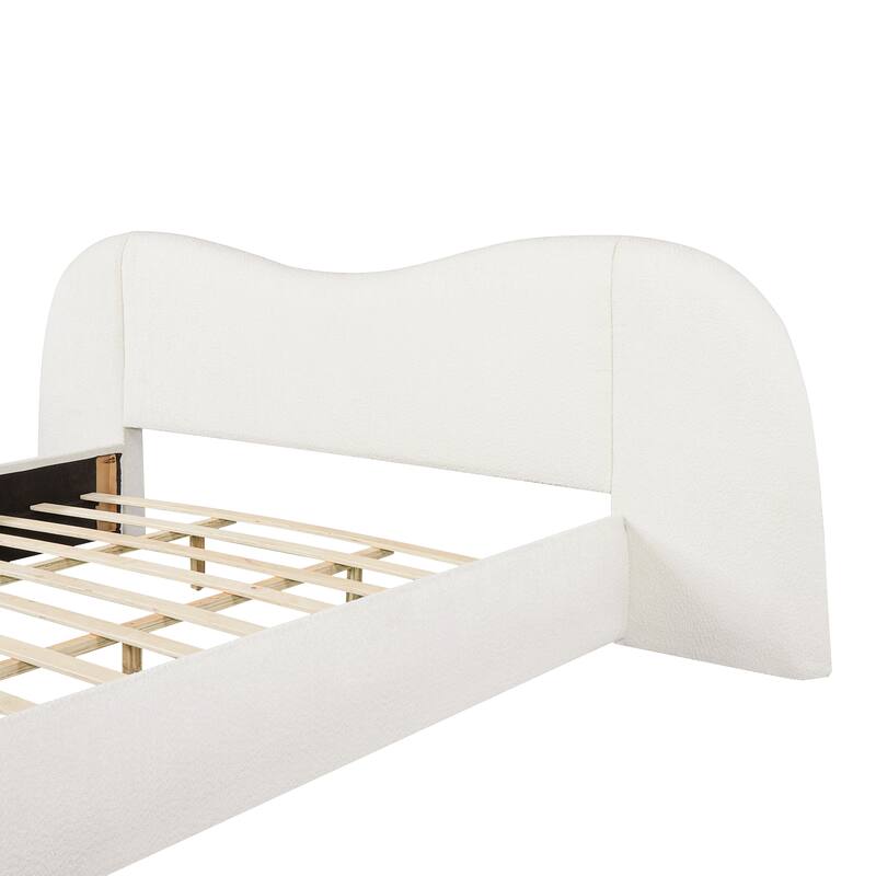 Christopher Knight Home - Boucle Upholstered Platform Bed with Curved Wide Headboard