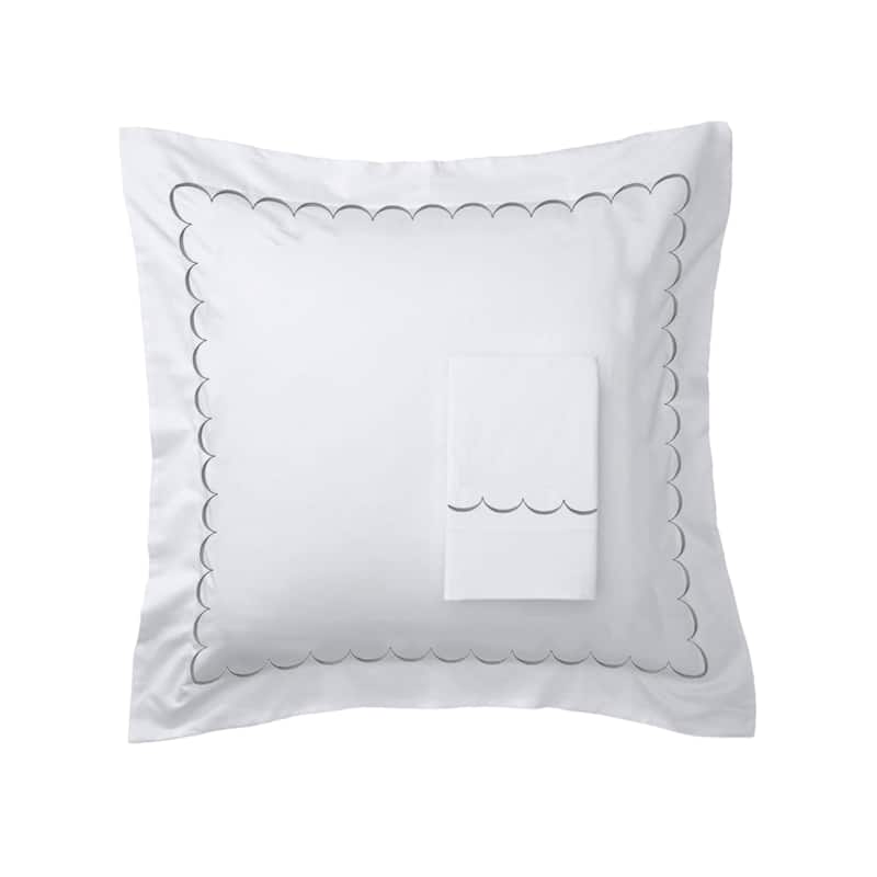 Home Sweet Home Collection 600TC Cotton Scallop Embroidery Pillowcase OR Euro Sham Set - Grey - Euro Sham