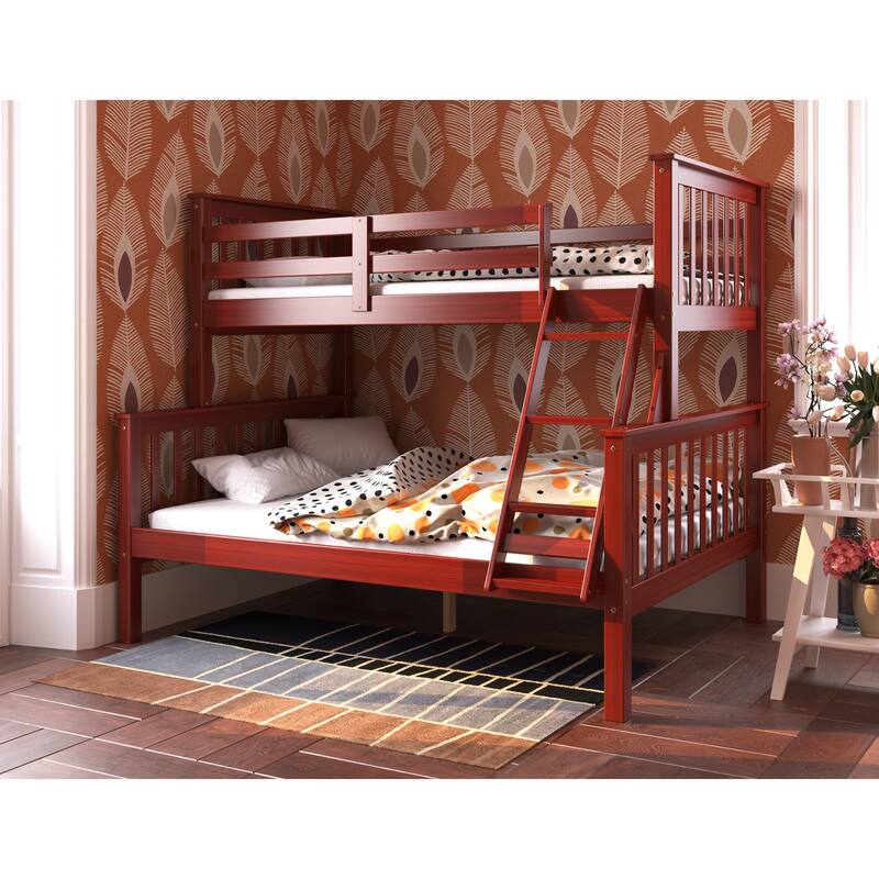 100% Solid Wood Mission Twin Over Full Bunk Bed by Palace Imports - Mahogany