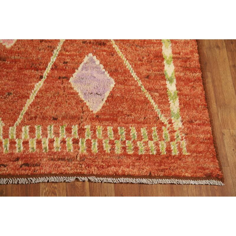 Moroccan Oriental Area Rug Handmade Geometric Wool Carpet - 6'9" x 9'9"