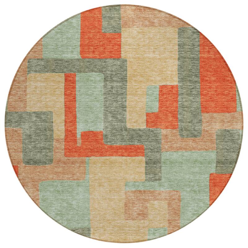 Machine Washable Indoor/ Outdoor Contempoary Blocks Chantille Rug