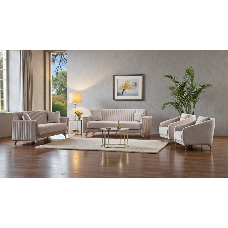 Genvale 4 Pieces Living Room Sets 2 Sofa 2 Chair - Beige