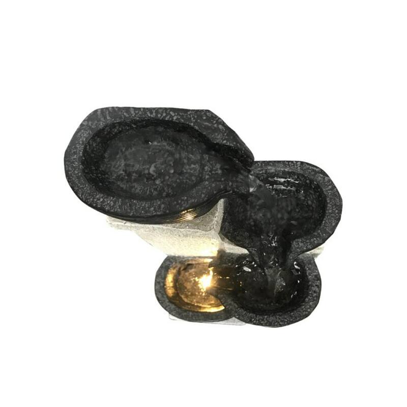 11" LED Lighted Black and Tan Stacking Bowls Tabletop Fountain