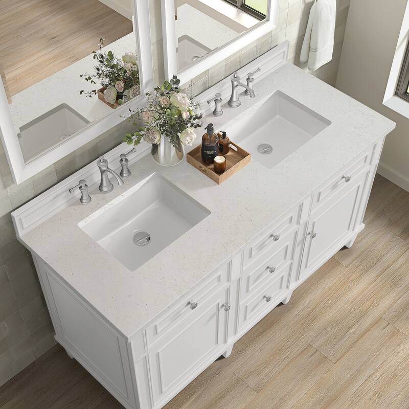 James Martin Vanities Lorelai 60" Double Vanity, Bright White - Lime Delight