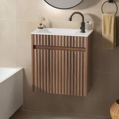 18'' Basin Cabinet Walnut Wall Mounted with Sink Top
