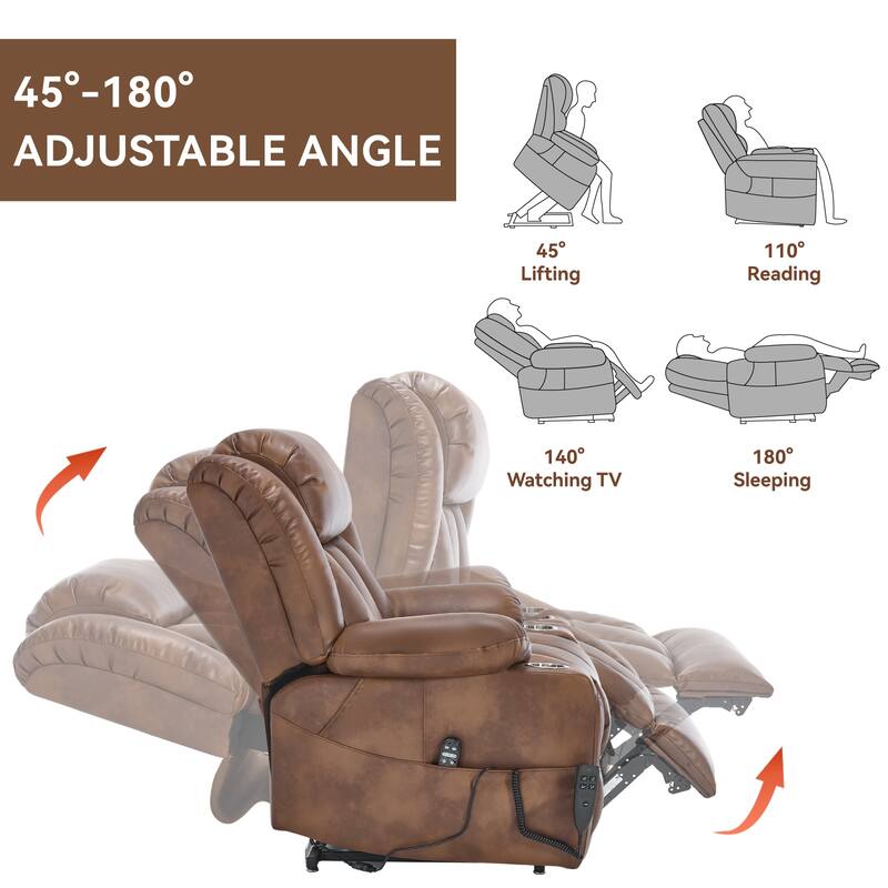 Faux‑Leather Power Lift Recliner Chair with Massage, Heat & Dual Motors