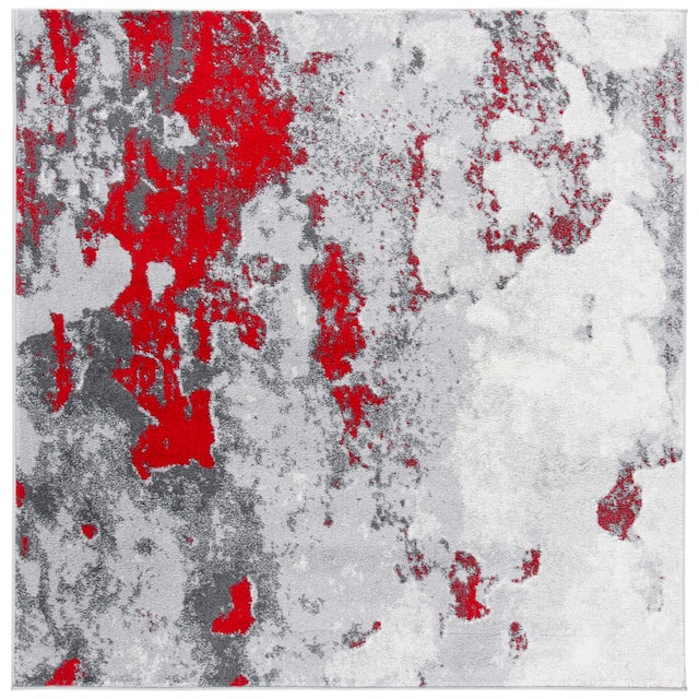 SAFAVIEH Adirondack Cordelia Abstract Glam Rug - 6' x 6' Round - Red/Grey