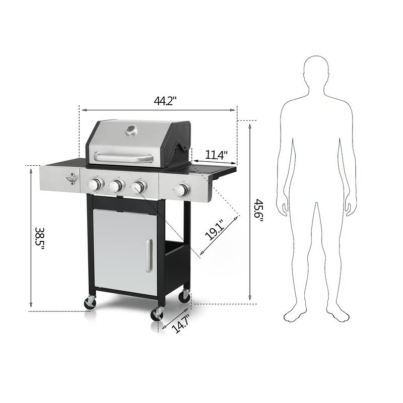 37230BTU Output 3 Burner Propane Gas BBQ Grill with Side Burner