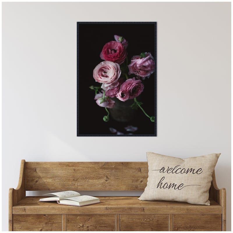 Kate and Laurel Sylvie Moody Dark Pink Floral Bouquet Framed Canvas by Kristy Campbell
