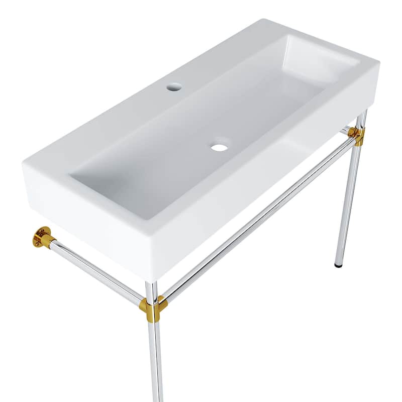 Redeem 40" Silver Stainless Steel Wall-Mount Bathroom Vanity - Silver