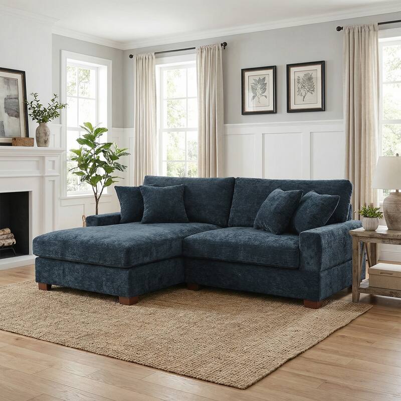 2 Set Chenille Upholstered Modular Sectional Sofa Chaise with Pillows