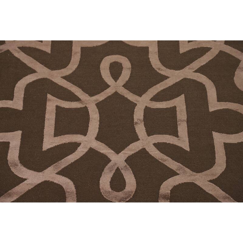 Brown Nepalese Indian Area Rug Hand-Knotted Wool Carpet - 9'1" x 11'10"
