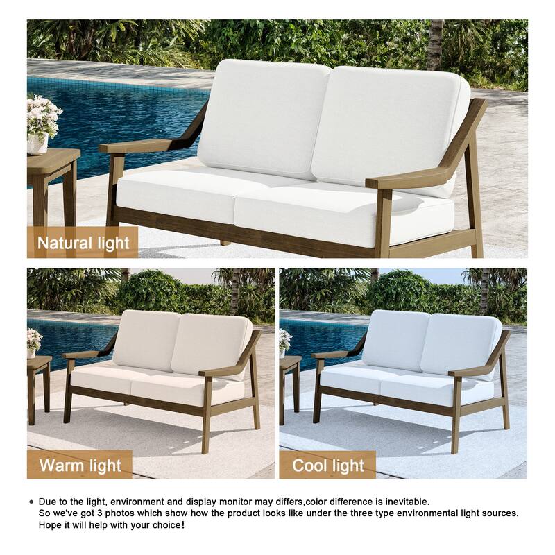 Outdoor Teak Wood Slat Back Patio Loveseat Sofa