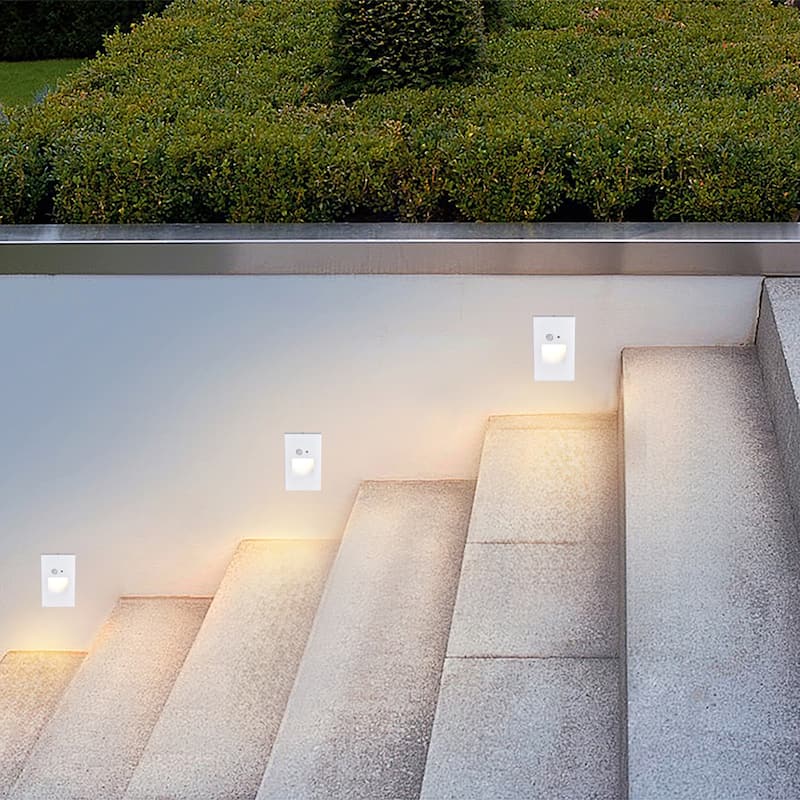 Hardwired White Motion Sensing Vertical LED Stair Light with Motion and Photocell Sensor