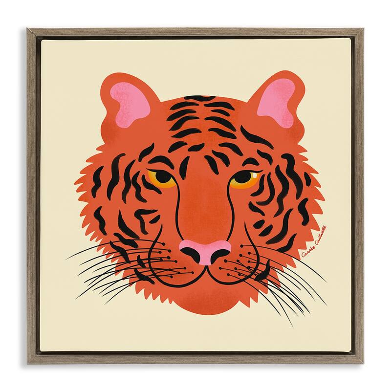 Stupell Modern Wild Tiger Face Framed Floater Canvas Wall Art Design By Carrie Cantwell - 25 x 25 - Brown