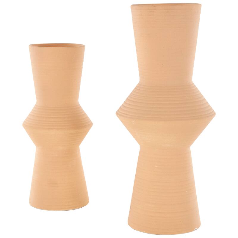 Brown or White Ceramic Ribbed Cone Shaped Abstract Vase (Set of 2)