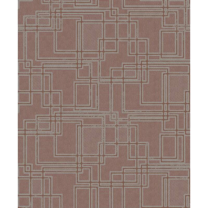 Henderson, Bauhaus Cityscape 33' L X 20.5" W, Art Deco Wallpaper Roll - Burgundy & Graphite