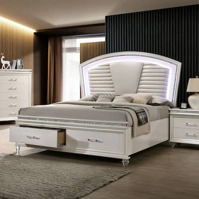 Xian Contemporary Wood Faux Leather Upholstered Tufted Storage Platform Bed with LED by Furniture of America