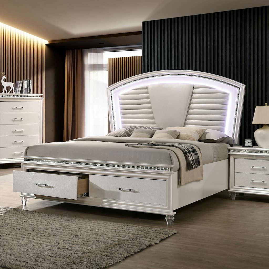 Xian Contemporary Wood Faux Leather Upholstered Tufted Storage Platform Bed with LED by Furniture of America
