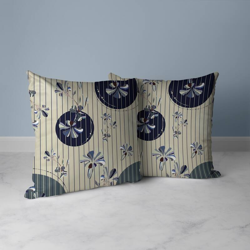 Circular Garden Faux Suede Reversible Throw Pillow Yellow and Blue
