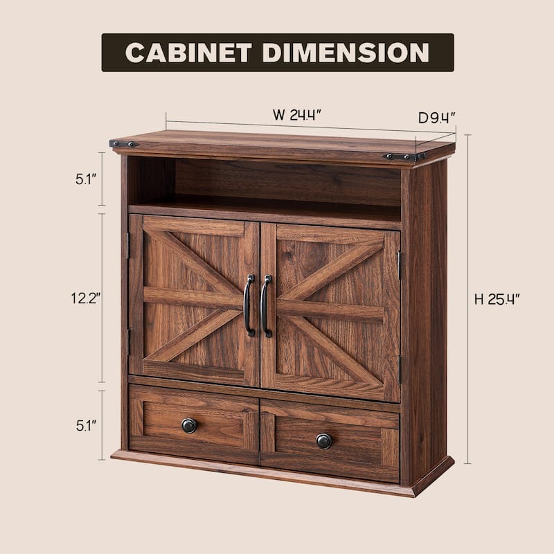 24" Farmhouse Wide Bathroom Wall Cabinet, Medicine Cabinet