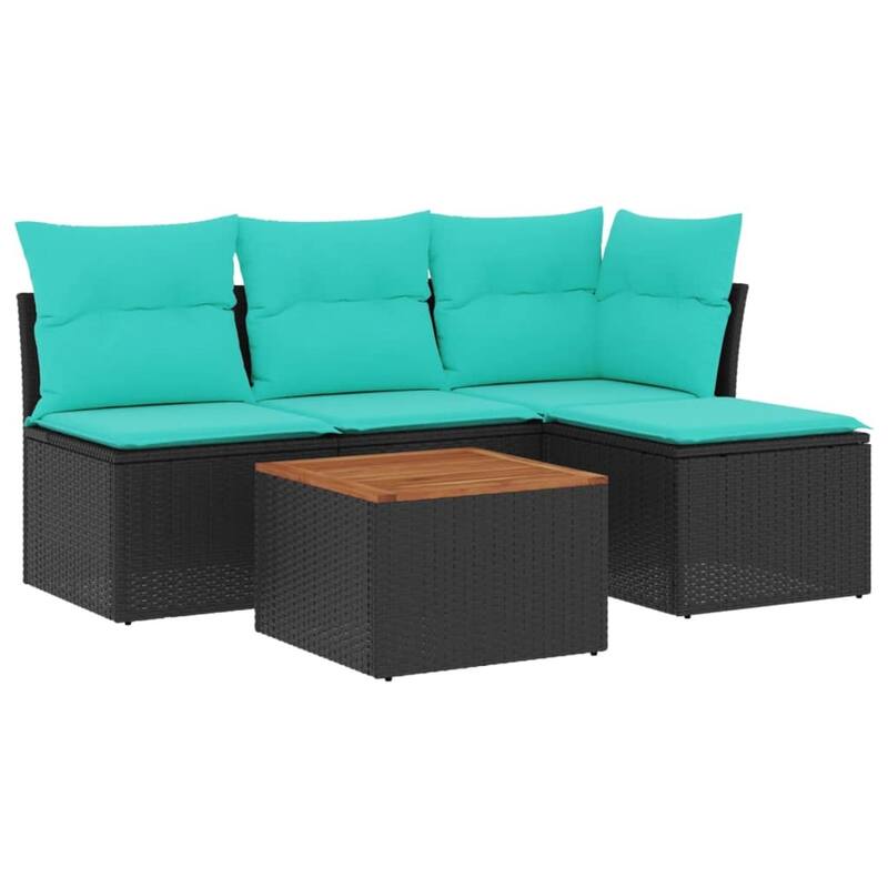 vidaXL 5 Piece Patio Sofa Set with Cushions Black Poly Rattan - 24.4 x 24.4 x 27.2