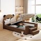 preview thumbnail 1 of 13, Twin Brown Upholstered Bed Daybed Frame with Bear Shaped Headboard, Hydraulic System & Breathable Mesh Fence for Boys Girls