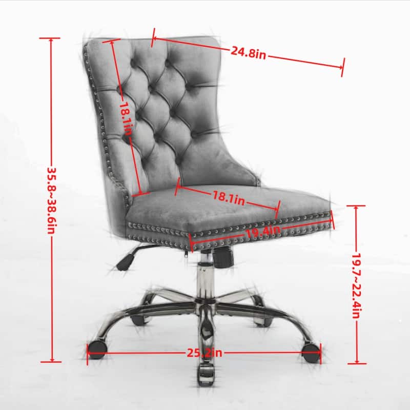 Modern Velvet Swivel Height-adjustable Office Chair with Tufted Back