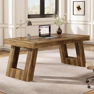 63 Inches Wood Executive Desk, Large Home Office Desk with Double Pedestal