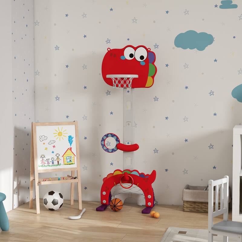 Basketball Hoop, Toddler Sports Activity Center, 5 Level Adjustable Height Basketball Goal with Soccer, Golf, Ring Toss