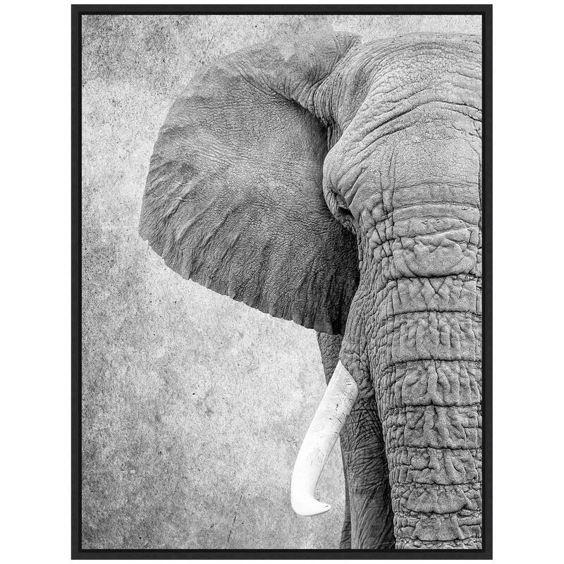 Kate and Laurel Sylvie Black and White Minimalist Safari Elephant Framed Canvas by Simon Te of Tai Prints